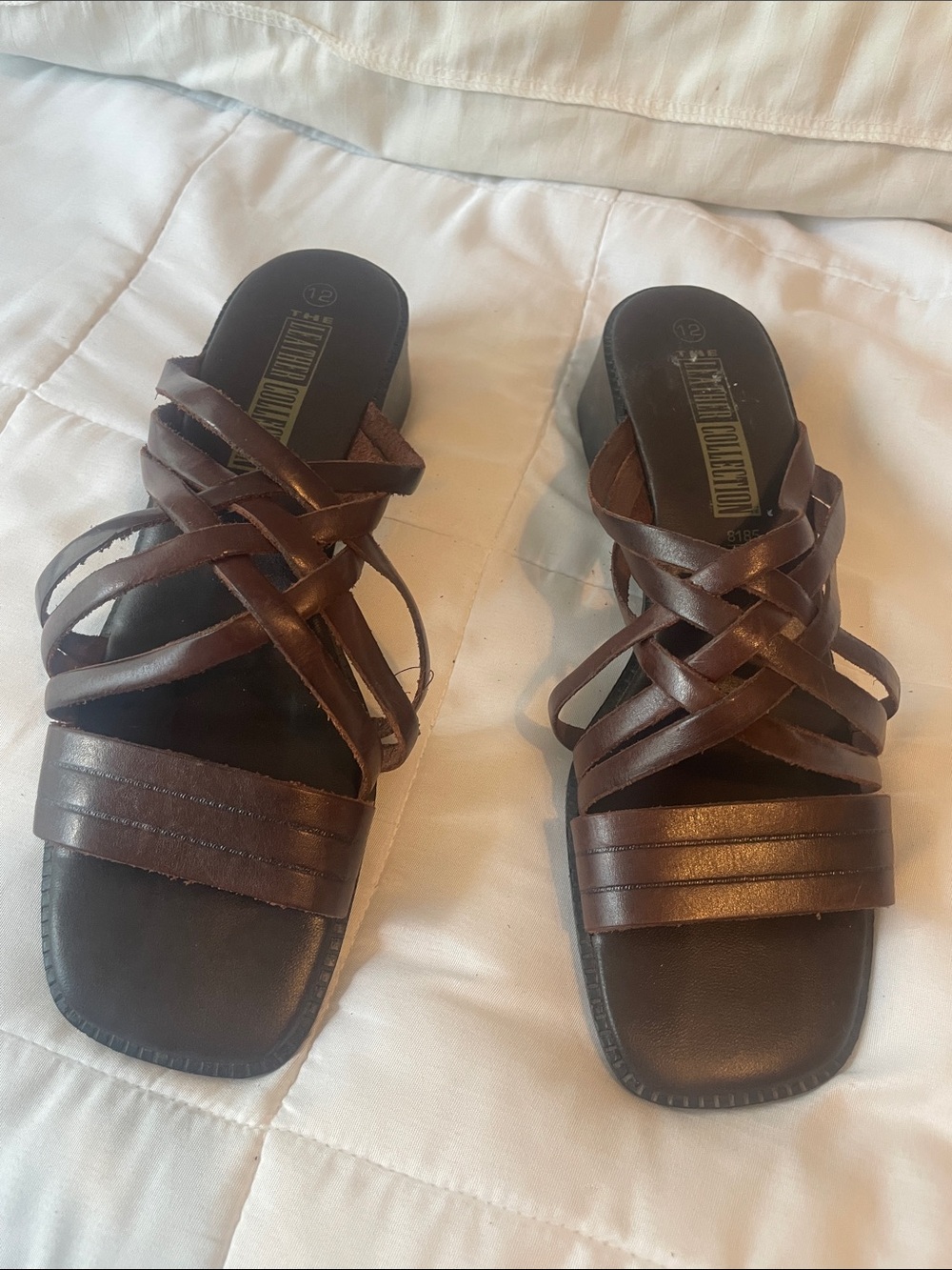 Vintage 90s Brown Leather Strappy Slide Sandals